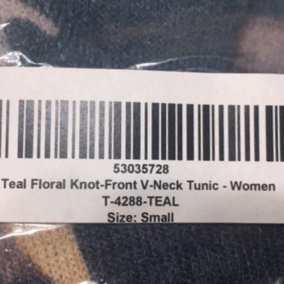 Teal Floral Knot-Front V-Neck Tunic Small - Picture 7 of 7